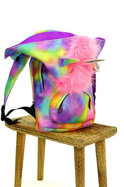 Deriderim Unicorn Pattern Detachable Hood Colorful Water Bottle Compartment Lightweight Pocket Children's Small School Backpack