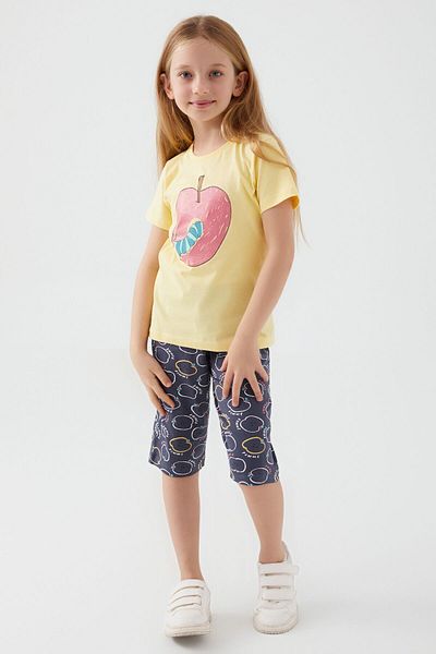 Rolypoly Yellow Wormy Apple Capri Set for Girls