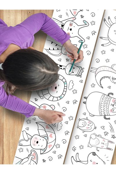 esatoys Sevimli Hayvan Temalı 3,75 Metre Rulo Boyama Kağıdı - Okul Öncesi Eğitici Aktivite - 2 Yaş