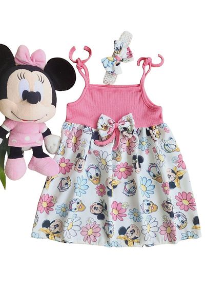 minikiss Rochie pentru fetiță cu model Minnie Mouse cu fundă și bandană