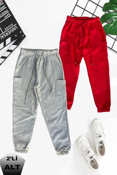 twins tailors UnisEx REd-grEy ChildrEn's SwEatPants - PacK of 2, FlEEcE and Elastic LEg