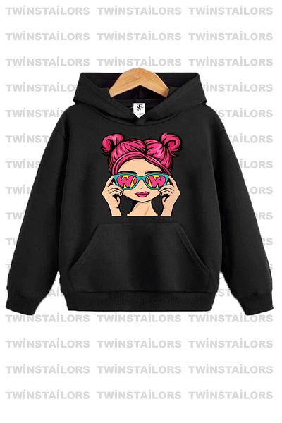 twins tailors Girl's Double PacK - Red and BlacK Hooded Sweatshirt Hoodie, Girl Printed