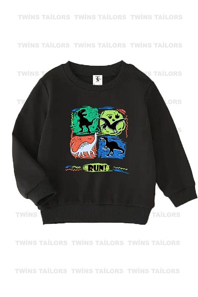 twins tailors Детски суичър унисекс с щампа Dinosaur Run - Опаковка от 3 бр., тъмносиньо-червено-черно, кръгла яка