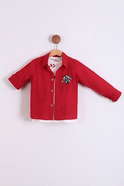 Pollito Boy's Seasonal Cotton Tiger Embroidered Shirt T-shirt 2-Piece Set