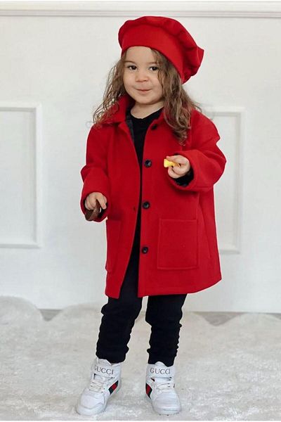 meqlife Girl's Winter Stamp Coat with Hat - Red