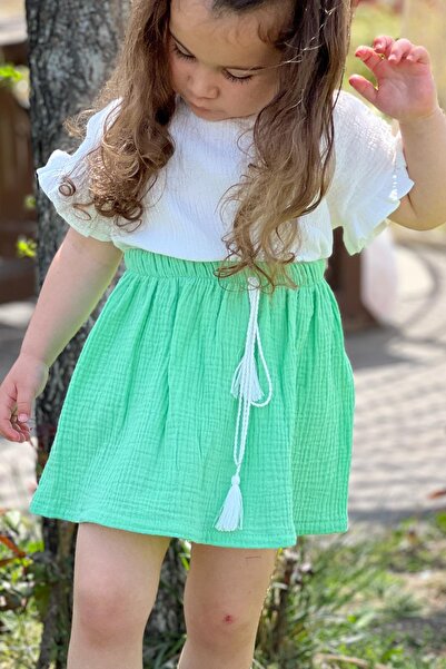 meqlife Children's Summer Muslin Skirt 100% Cotton Water Green