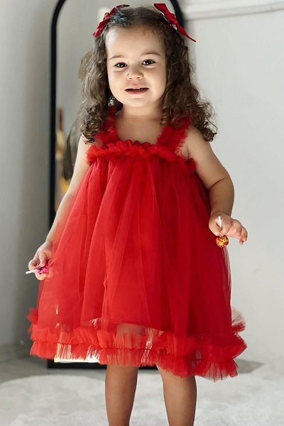 meqlife Rochie de petrecere pentru fete prințesă roșie ținută de aniversare - roșie