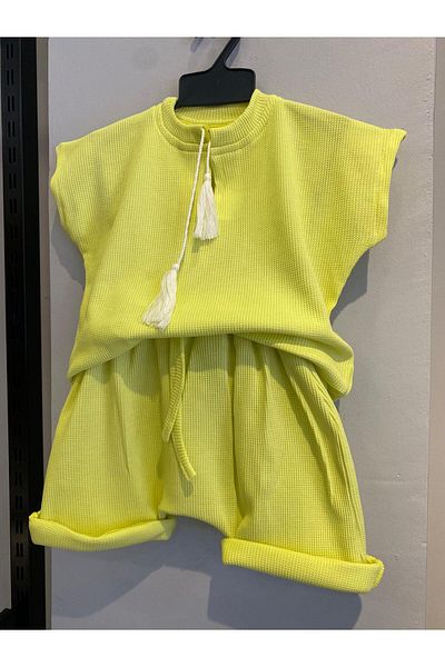 meqlife Unisex Waffle Fabric 2023 Summer Cotton Set Yellow