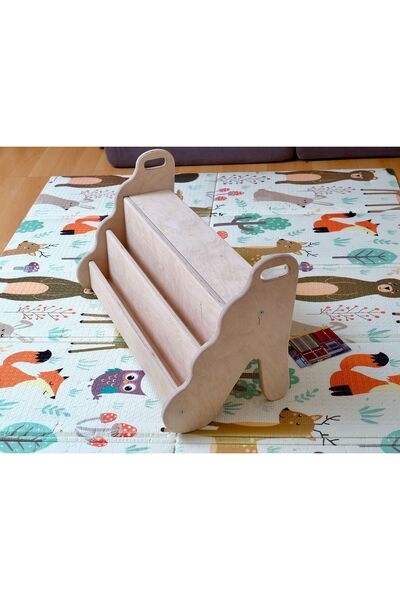 KIDOPPO رف كتب خشبي صغير الحجم من مونتيسوري - خزانة كتب للأطفال قابلة للجلوس