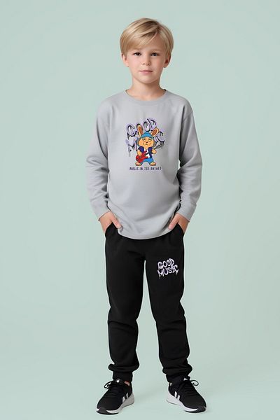 FYK COLLECTİON N Boy's Under-Top Set with Printed Elastic Waist Detail