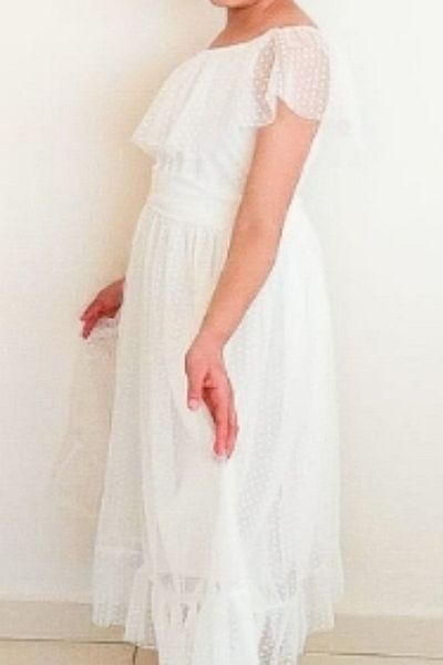 birgül tekstil Madonna Collar White Tulle Dress