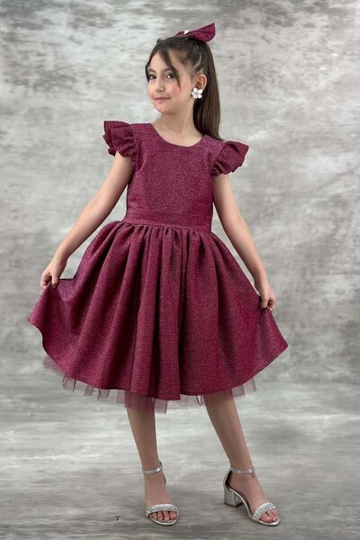 Riccotarz Μωβ Glittering Delica Girls Dress - Ruffle Off The Shoulder