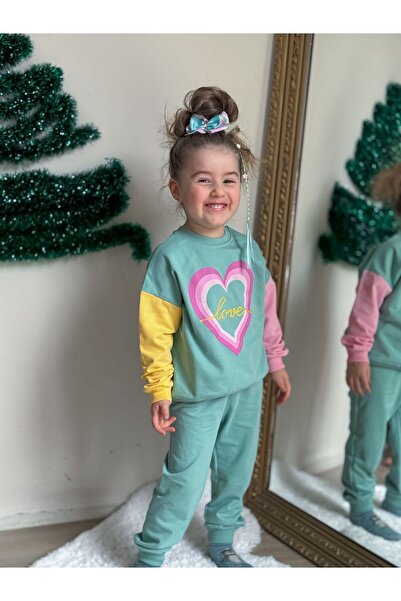 aysimakids GIRL'S PRINTED AND CHAIN EMBROIDERED -LOVE- DOUBLE SET