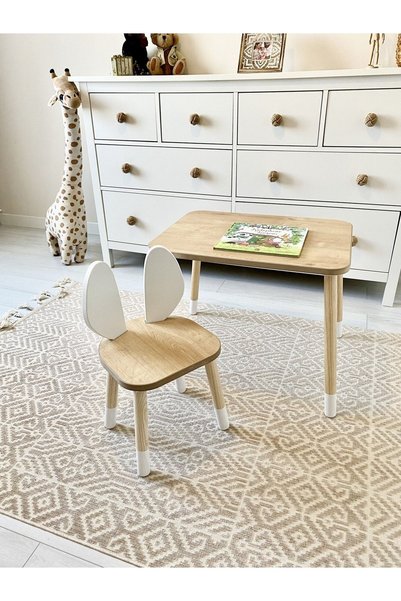 The Mimar Bunny Montessori Çocuk Aktivite Yaz - Sil Masa Ve Tavşan Kulak Sandalye Takımı