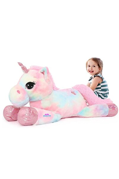 hediyecik Rainbow Yatan Peluş Dev Unicorn At Pony Oyuncak 100 Cm