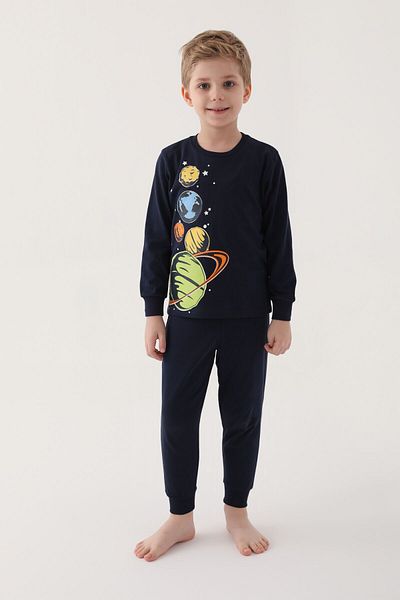 Rolypoly Planets Navy Blue Boy's Long Sleeve Pajama Set