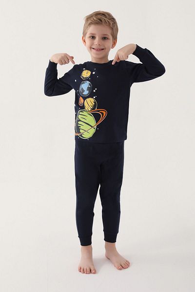 Rolypoly Planets Navy Blue Boy's Long Sleeve Pajama Set