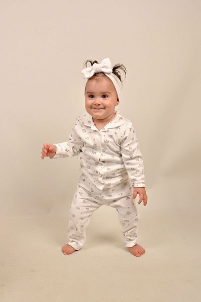 Peki 5-piece Baby Pajama Set - Cotton, Heart Crown Pattern, Front Fence Baby Collar 14474