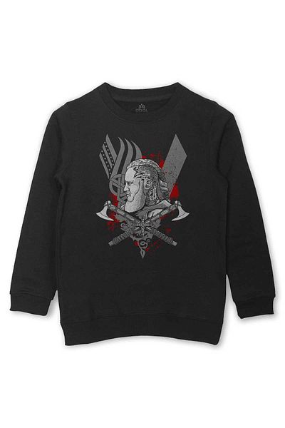 so cool Детски суитшърт с щампа на Ragnar Lothbrok Vikings - черен