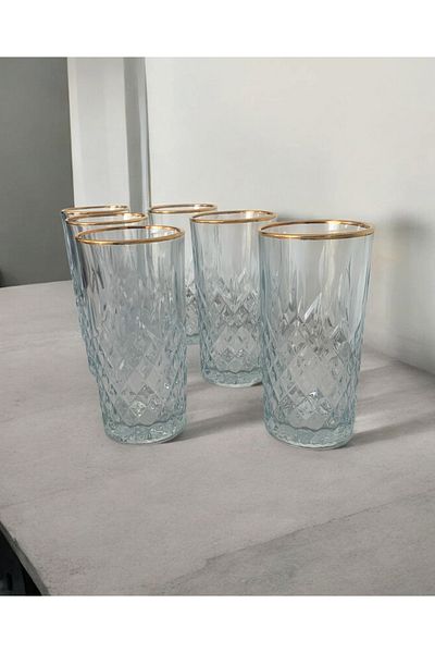 gkzglass home dekor طقم أكواب مشروبات غازية مطرزة باللون الذهبي من أودين إليسيا - 6 قطع