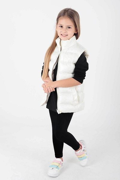 AHENGİM Girl's Embroidered Puffer Vest - Hoodless, Trendy Ak 216869