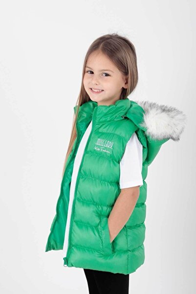 AHENGİM Dívčí trendová chlupatá vesta s kapucí - Ak 215657