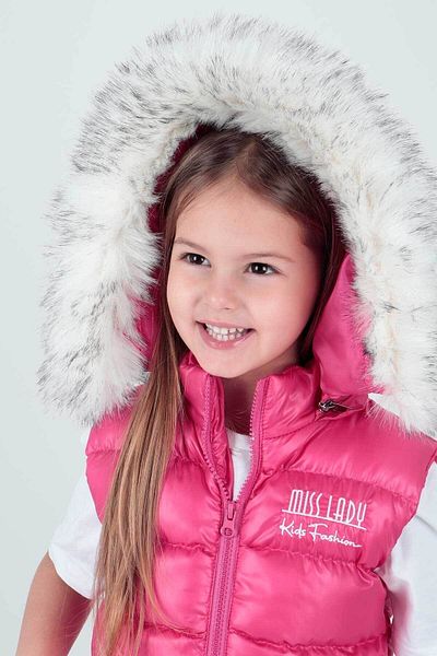 AHENGİM Girl's Trend Furry Hooded Puffer Vest - Ak 215657
