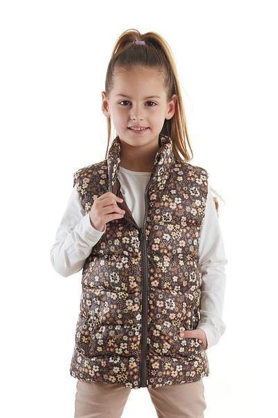 AHENGİM Kids Girls Floral Print Hoodless Trend Inflatable Vest 217071