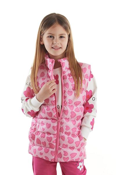 AHENGİM Kids Girl's Heart Patterned Hoodless Trend Inflatable Vest 217273