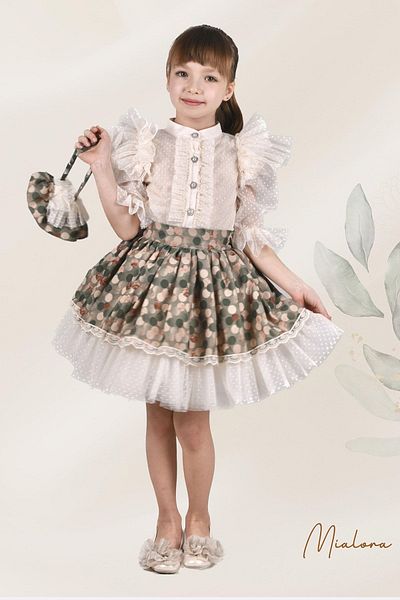 MIALORA EXCLUSİVE By Emel Ebru Özdemir Double Suit with Polka Dot Skirt and Shirt, Girl's Graduation Dress, Girl's Vintage Set