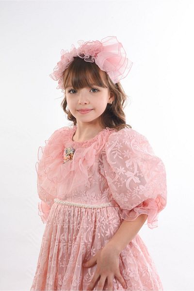 MIALORA EXCLUSİVE By Emel Ebru Özdemir Special Design Girl's Evening Dress, Crown Accessory, Collar Detailed Long Girl's Dress