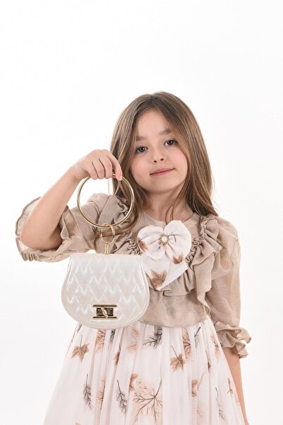 MIALORA EXCLUSİVE By Emel Ebru Özdemir Özel Tasarım, Yaprak Desenli Kız Çocuk Uzun Elbise, Çantalı Kız Çocuk Mezuniyet Elbisesi.