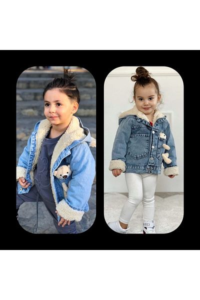en tarz çocuklar Cute Teddy Bear Hooded Thick Denim Coat-unisex (ONE SIZE LARGE SHOULD BE PREFERRED)
