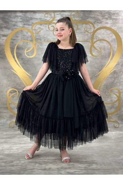 defada 10/14 Years Girl Sequined Tulle Waiter Evening Dress