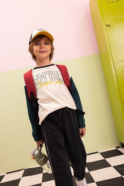 DeFacto Boy Oversize Wide Fit Crew Neck Letter Printed Long Sleeve T-Shirt C9286A824Au