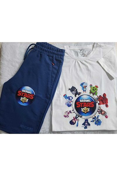 LİN GRUP Brawl Stars Children's Cotton Bottom-Top Set T-Shirt and Shorts