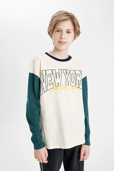 DeFacto Boy Oversize Wide Fit Crew Neck Letter Printed Long Sleeve T-Shirt C9286A824Au