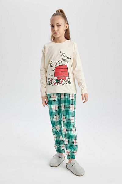 DeFacto Girl's Snoopy Christmas Themed Long Sleeve Pajama Set B7301A823Wn