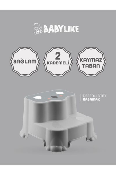 Babylike Çocuklar Için Tuvalet Eğitim Seti- Kaydırmaz Katlı Basamak& Kulplu Klozet Adaptörü&koltuğu