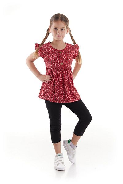 AHENGİM Kids Girl's Viscose Blouse Buttoned Tights Bottom Top Set Cotton Ak2522
