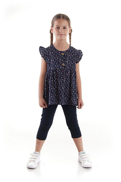AHENGİM Kids Girl's Viscose Blouse Buttoned Tights Bottom Top Set Cotton Ak2522