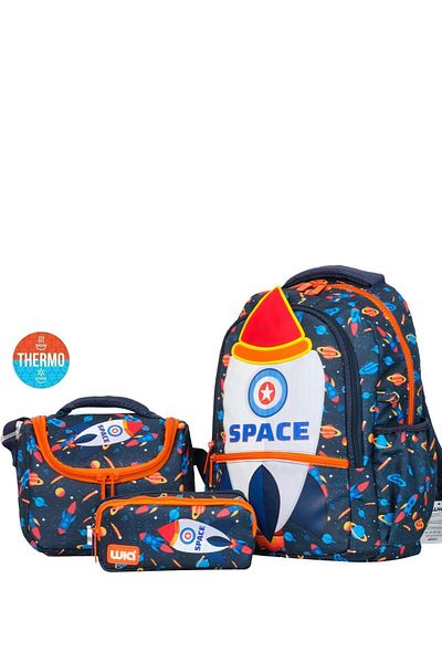 Wia Luxury Iconic Patterned Triple School Bag Set - Thermos Feeding and Pencil Box