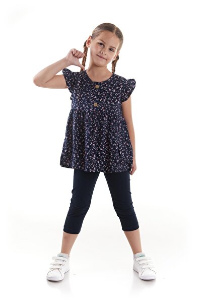 AHENGİM Kids Girl's Viscose Blouse Buttoned Tights Bottom Top Set Cotton Ak2522