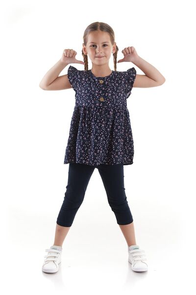 AHENGİM Kids Girl's Viscose Blouse Buttoned Tights Bottom Top Set Cotton Ak2522