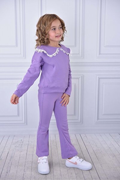 Mnk Baby&Kids Set de trening pentru fetiță, guler velur, MNK0569 LILA