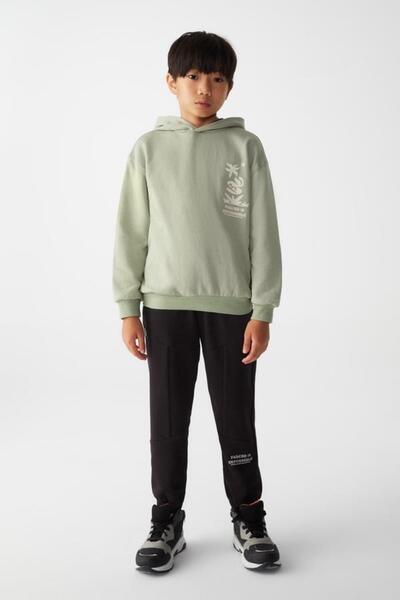 NK Boy's Botanical Sweatpants with Elastic Waist and Zippered Sides