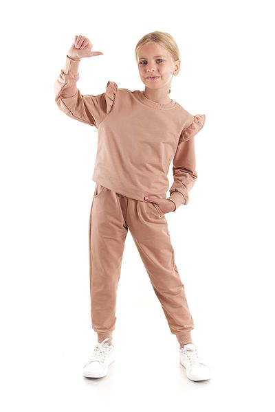 AHENGİM Κοριτσίστικο σετ αθλητικής φόρμας Cotton Trend - Frill Detailed Ak2515