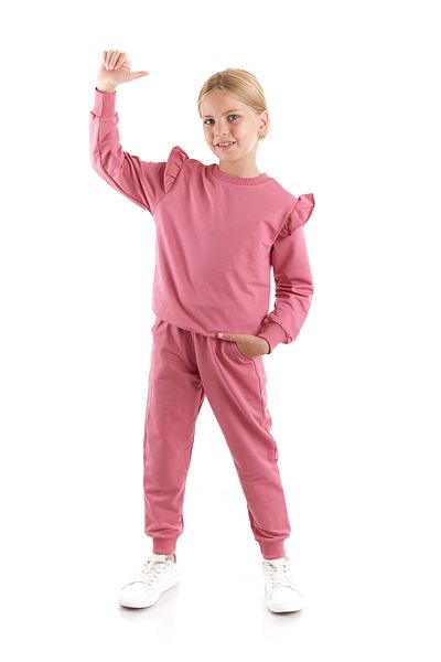 AHENGİM Κοριτσίστικο σετ αθλητικής φόρμας Cotton Trend - Frill Detailed Ak2515