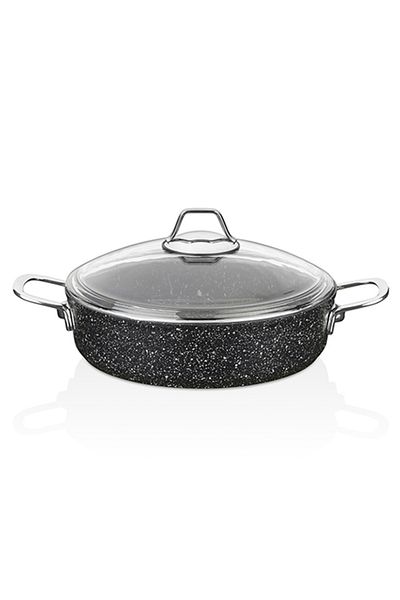 FALEZ Black Line Cast Granite 28 Cm Short Saucepan Black