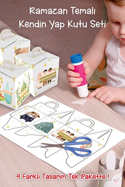 MSticker Ramazana Özel Kendin Yap Eğlenceli ve Eğitici 4 lü Kutu Seti, Makasl...
